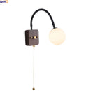 Helnys Glass Ball LED Wall Lamps Black Hose Adjustable Square Wood Bathroom Lights