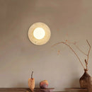 Helnys White Glass Ball LED Wall Sconce Yellow Travertine Stone Japan Style Wall Lamp