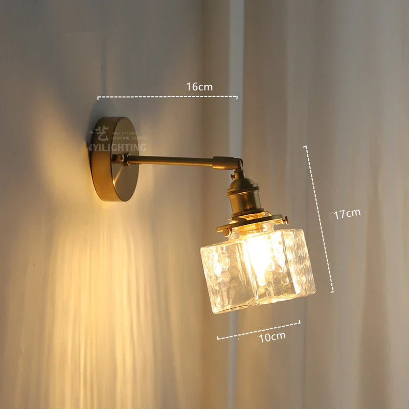 Helnys Copper Glass LED Bathroom Mirror Light Sconce, Nordic Modern Wall Lamp