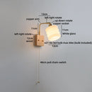 Helnys Nordic Decor LED Wall Sconce Gold Brass White Glass Pull Chain Bedroom Bedside Lamp