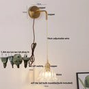 Helnys Copper LED Glass Wall Sconce Pull Chain Switch Adjustable Mirror Light