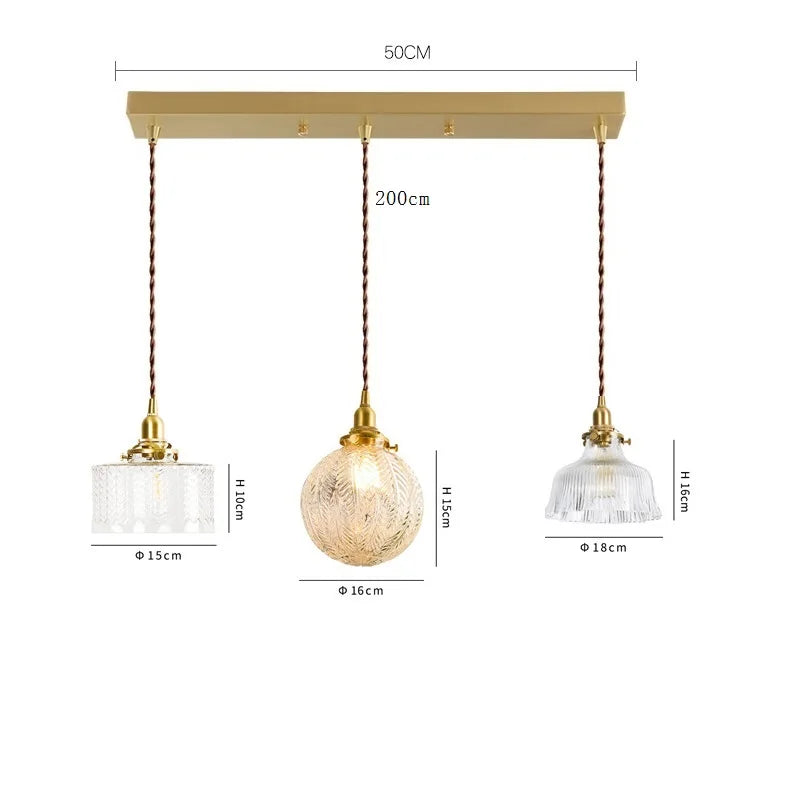 Helnys Clear Glass LED Pendant Light - Copper Nordic Modern Hanging Lamp