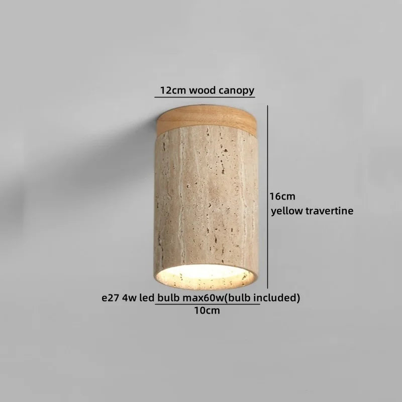 Helnys Yellow Travertine Wood Canopy LED Ceiling Light - Modern Nordic Design