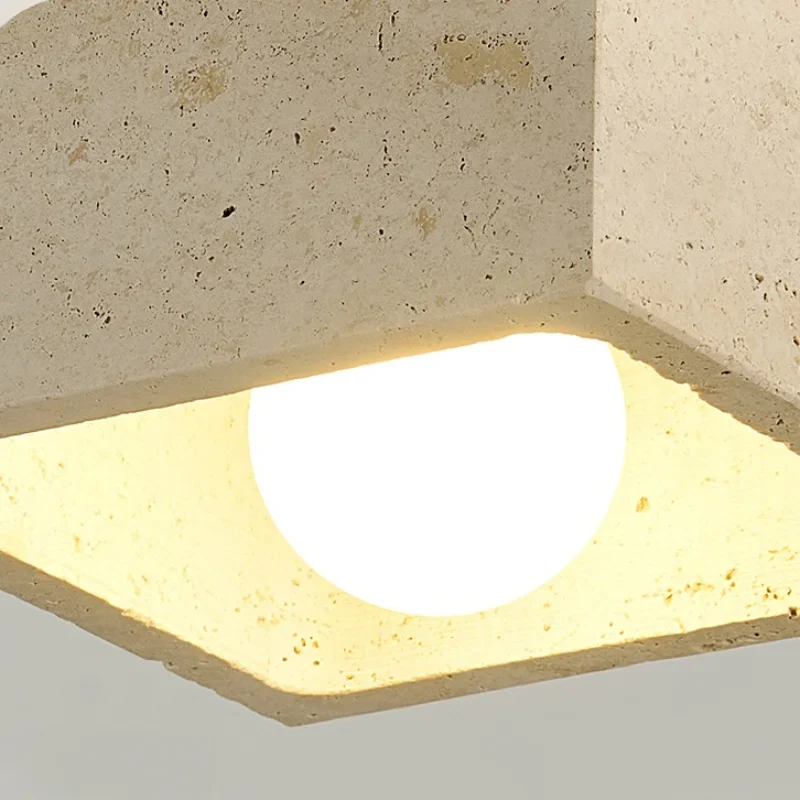 Helnys Vintage Industrial Yellow Travertine Ceiling Light Fixture