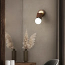 Helnys Wood LED Wall Light with Pull Chain Switch, Modern Copper Vanity Lamp