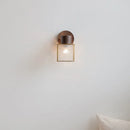 Helnys Clear Glass LED Wall Light Fixture Nordic Modern Walnut Wood Bedside Lamp