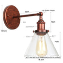 Helnys Vintage Industrial LED Wall Sconce with Pull Chain Switch Glass Bathroom Lamp