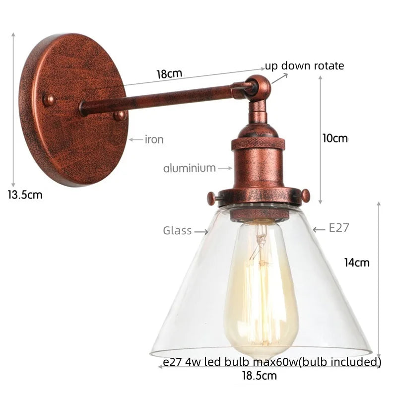 Helnys Loft LED Wall Lamp with Pull Chain Switch