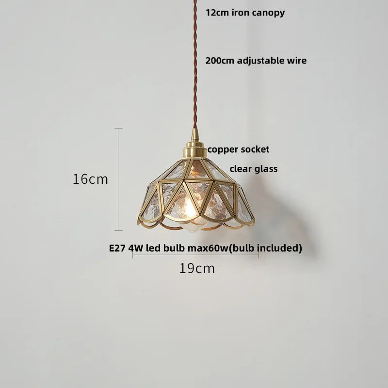 Helnys Glass Pendant Light Fixture Copper Socket LED Dining Room Restaurant Lamp