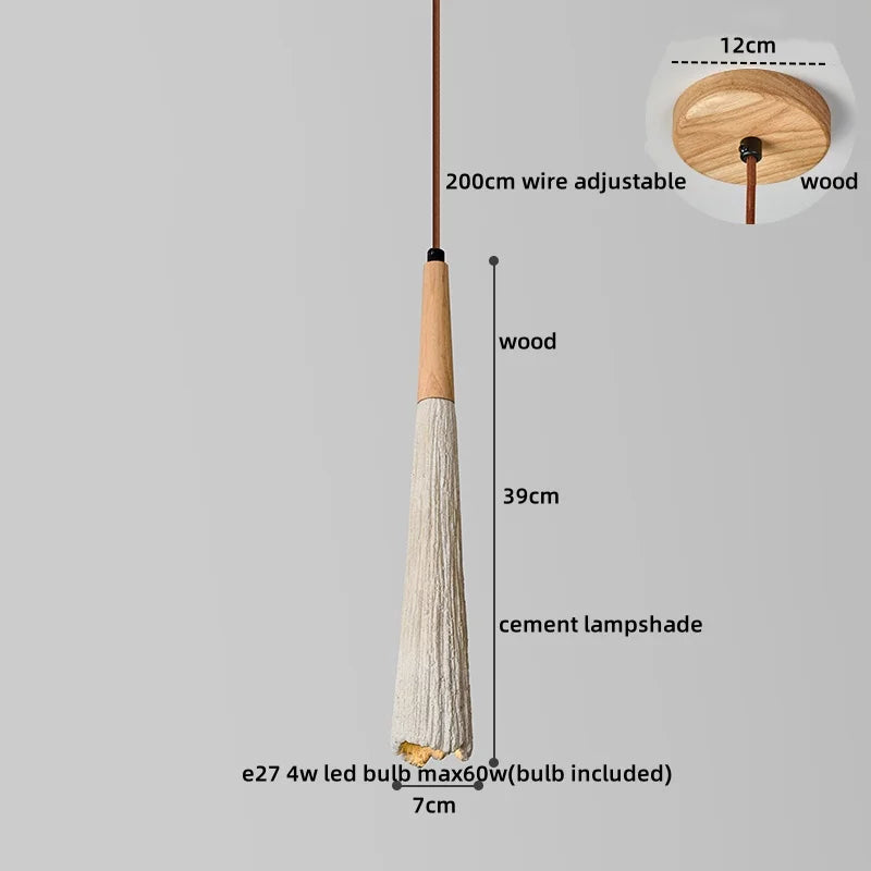 Helnys Wood Cement Mountain LED Pendant Light - Nordic Modern Hang Lamp