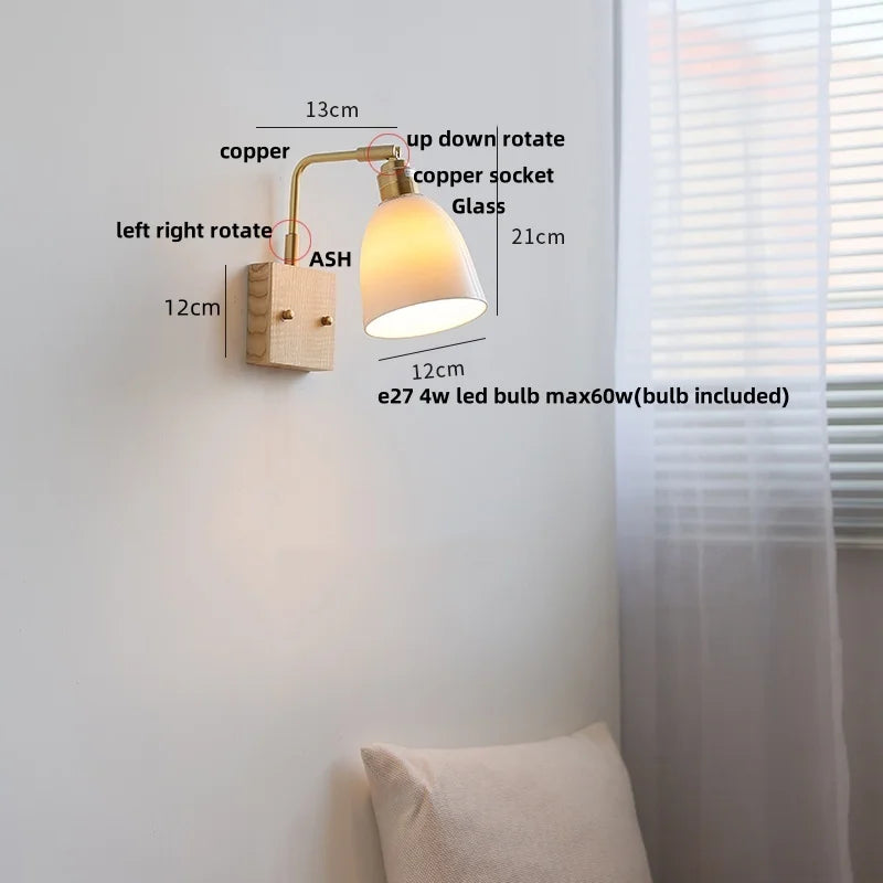 Helnys Rotatable Nordic Glass Wall Sconce with Pull Chain Switch