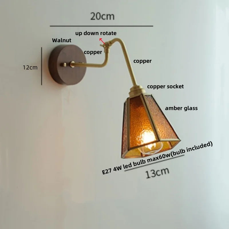 Helnys Nordic Tiffany Blue Glass LED Wall Light with Pull Chain Switch