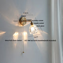 Helnys Tiffany Blue Glass LED Wall Sconce with Rotate Copper Pull Chain Switch