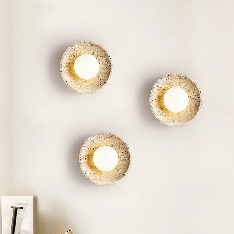 Helnys Modern White Glass LED Wall Lights with Wood Base and Pull Chain Switch