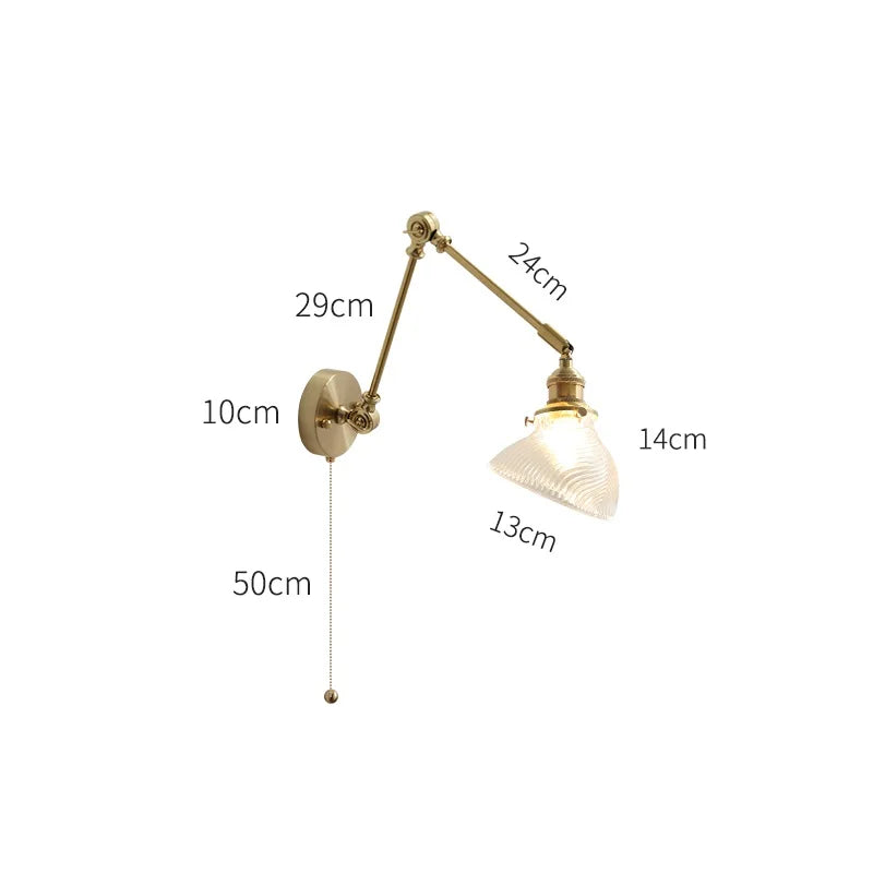 Helnys Glass Wall Light with Pull Chain Switch and LED Plug-in for Bedroom Lighting