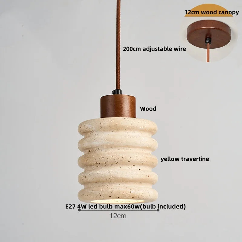 Helnys LED Pendant Lights Japanese Style Wood Canopy Cement Lampshade