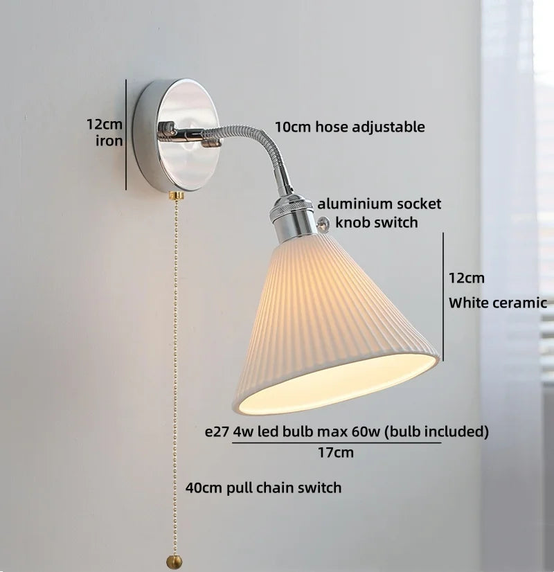 Helnys Nordic LED Wall Sconce, White Glass Lampshade, Bathroom Mirror Stair Light