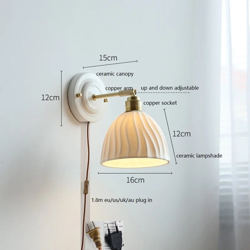 Helnys Ceramic LED Wall Light with Copper Arm for Modern Home Décor
