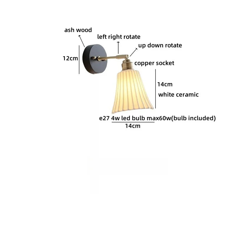 Helnys Black Round Wood LED Wall Lamp With Switch - Bedroom Living Room Home Design