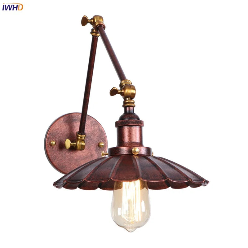 Helnys Industrial Rustic LED Wall Sconce - Long Arm Vintage Iron Stair Light