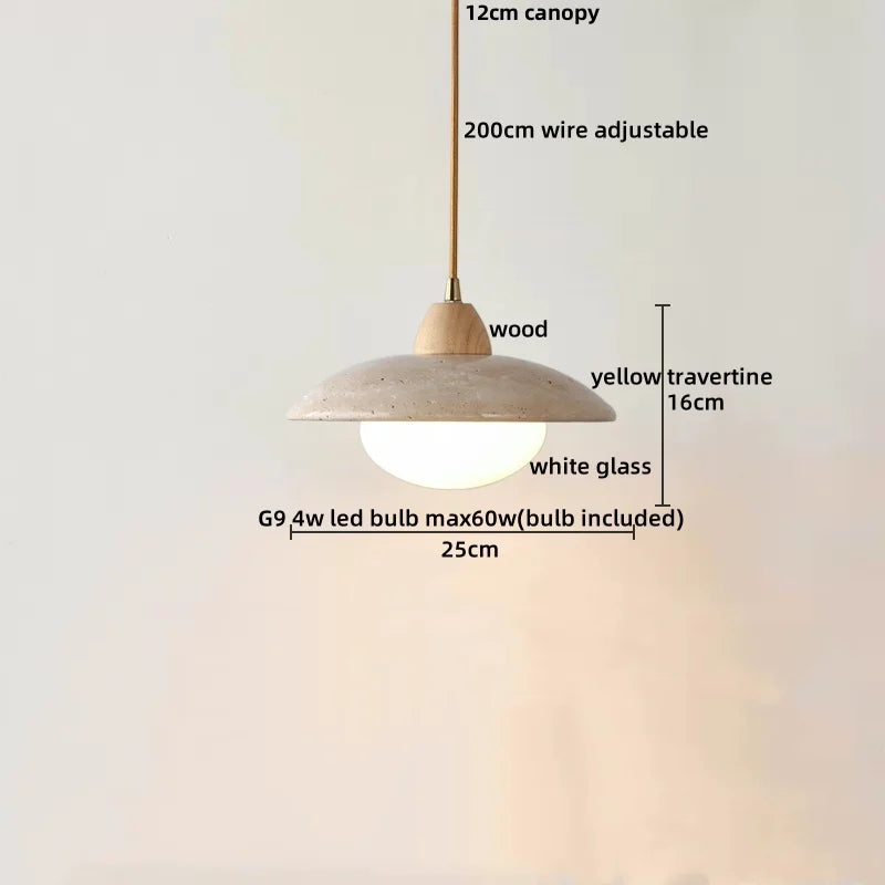 Helnys Adjustable LED Pendant Lamp Nordic Modern Yellow Travertine Wood Fixture