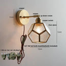 Helnys Square Glass LED Wall Lights Pull Chain Switch Tiffany Style Wandlamp