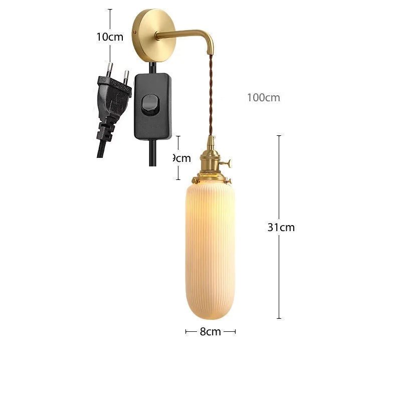 Helnys Nordic LED Wall Light Copper Ceramic Adjustable Bedroom Living Room Lamp