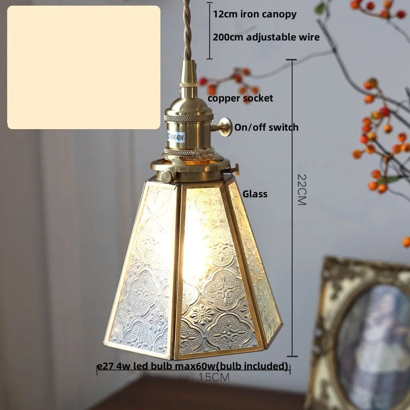 Helnys Glass LED Pendant Light - Modern Copper Hanging Lamp - Nordic Style