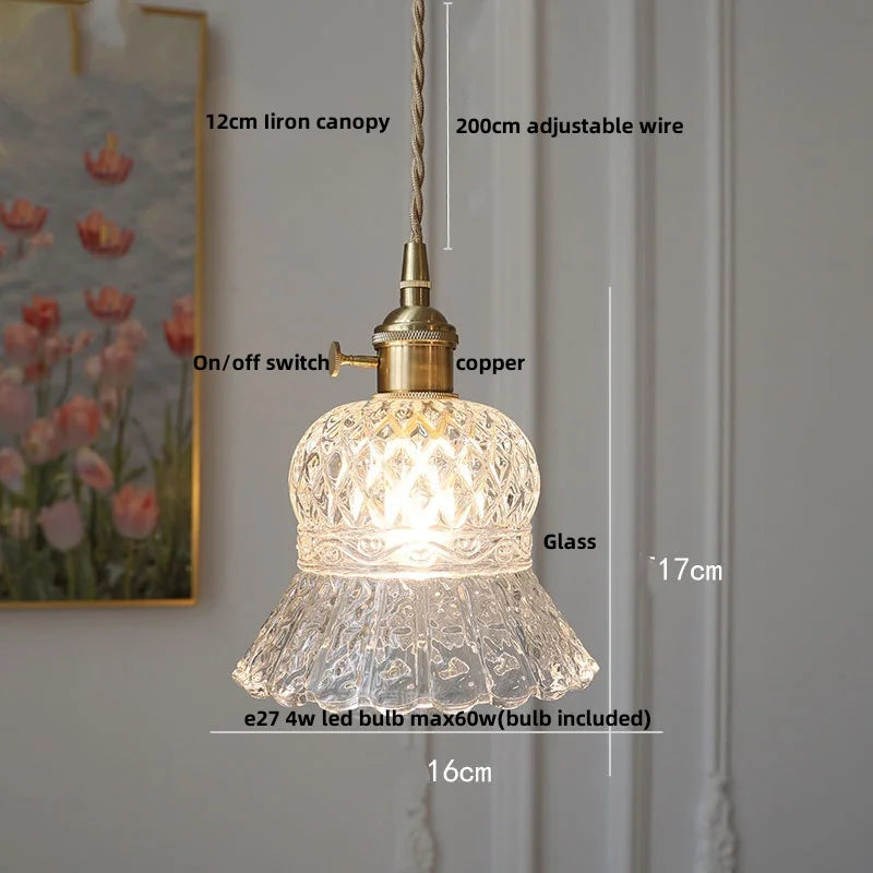 Helnys Amber Copper LED Pendant Lights Glass Hang Lamp - 200CM Wire Adjustable