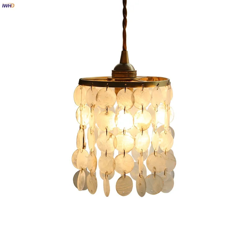 Helnys Shell LED Pendant Light: Modern Copper Hanging Lamp for Home Decor
