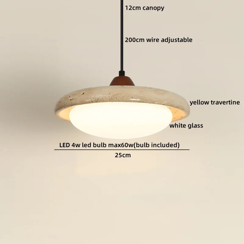 Helnys Yellow Travertine Circular LED Pendant Lamp for Bedroom and Living Room