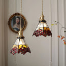 Helnys Vintage Brass Walnut Wood LED Pendant Light with Wine Red Glass