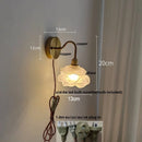Helnys Glass LED Wall Sconce Pull Chain Switch Copper Base Stair Light