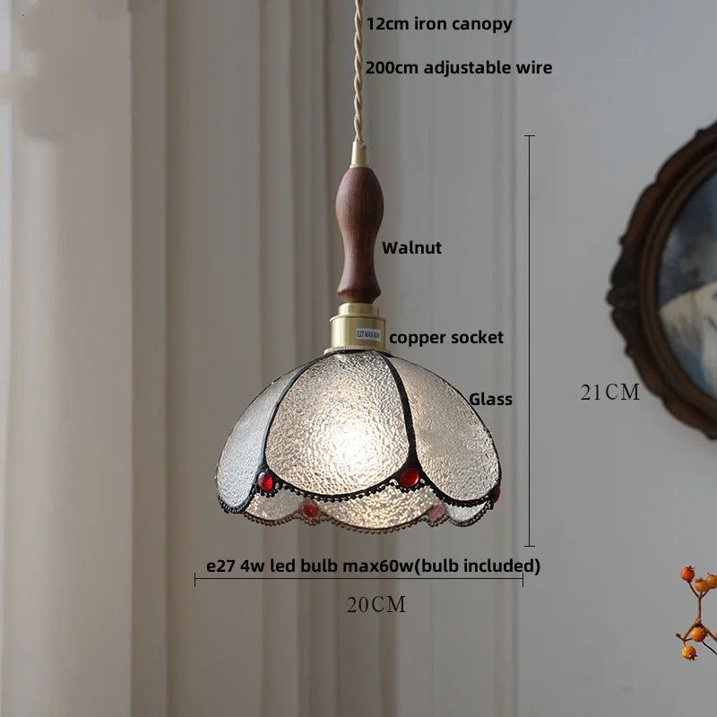 Helnys Copper LED Pendant Lamp, Adjustable Glass Hanging Light for Dining Room
