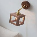Helnys Clear Glass LED Wall Light with Pull Chain Switch and Walnut Wood Frame