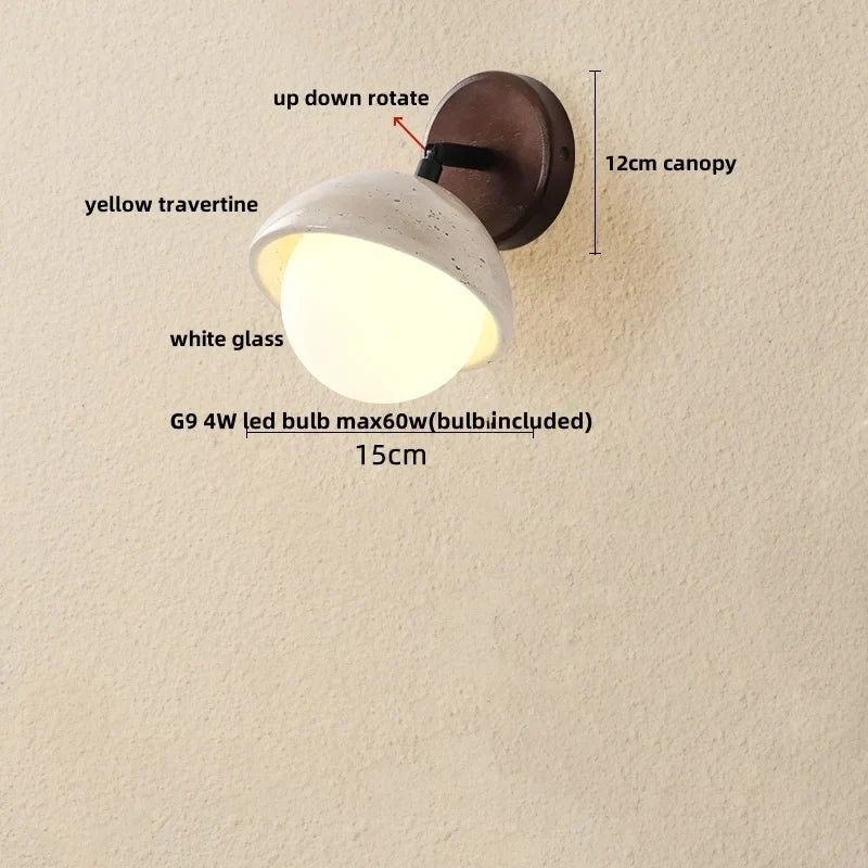 Helnys Yellow Travertine LED Wall Lights Pull Chain Nordic Modern Stair Light
