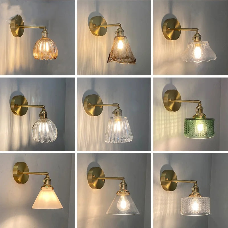 Helnys Nordic LED Wall Light Glass Up Down Rotate Copper Bedside Lamp
