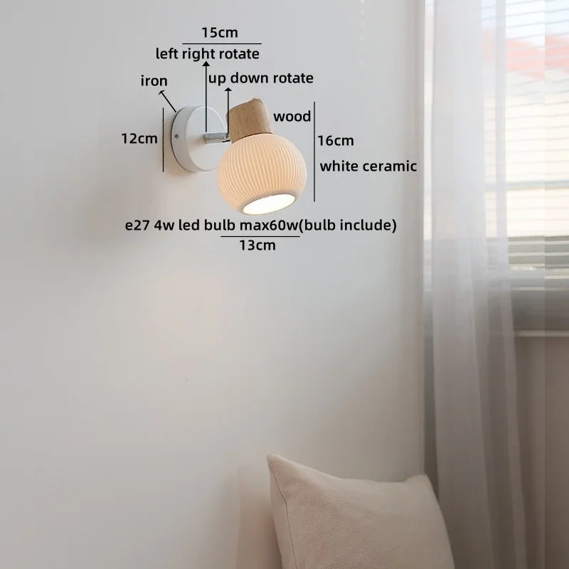 Helnys White Ceramic LED Wall Lamps Switch, Bedroom Stairs Lighting Fixtures