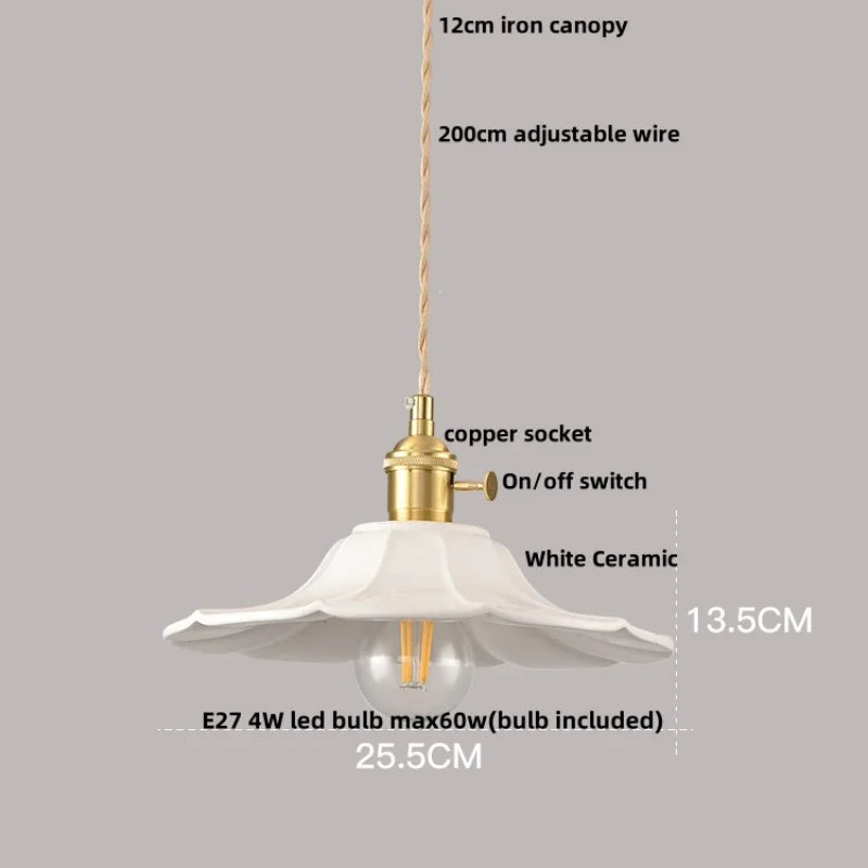 Helnys White Ceramic LED Pendant Lamp with Copper Knob Switch