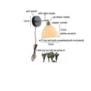 Helnys Black Round Wood LED Wall Lamp With Switch - Bedroom Living Room Home Design