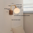 Helnys Globe Ceramic LED Wall Light Walnut Wood Sconce with Pull Chain Switch