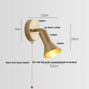 Nordic Modern LED Wall Lamp Walnut Pull Chain Switch Rotate Bathroom Light Helnys