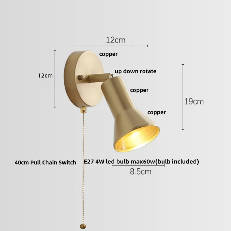 Helnys Copper Lampshade LED Wall Light - Modern Nordic Bedroom Balcony Up Down Lamp