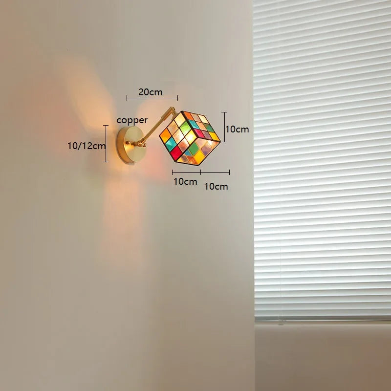 Helnys Colorful Glass LED Wall Lamp Sconce with Pull Chain Switch