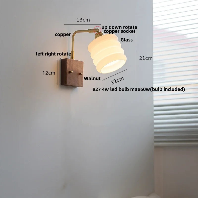 Helnys Rotatable Nordic Glass Wall Sconce with Pull Chain Switch