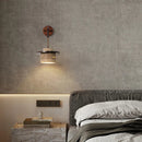 Helnys LED Pull Chain Wall Sconce Yellow Travertine Stone Wood Nordic Bedside Lamp