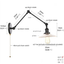 Helnys Black Industrial Loft Swing Arm Wall Light Fixtures Glass Pull Chain Switch Lamp
