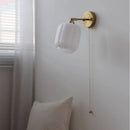 Helnys White Glass LED Wall Light - Japanese Style Pull Chain Switch - Copper Base