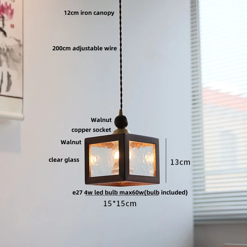 Helnys Adjustable LED Glass Pendant Lights - Modern Nordic Tiffany Copper Wood Hang Lamp