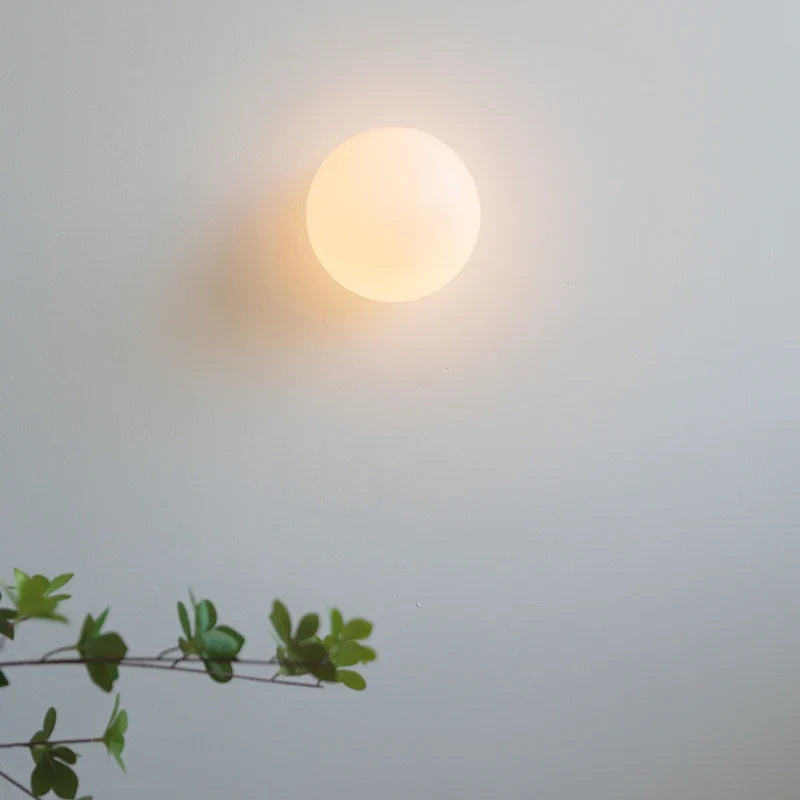 Helnys White Glass Ball LED Wall Sconce - Wireless Wall Light Fixture